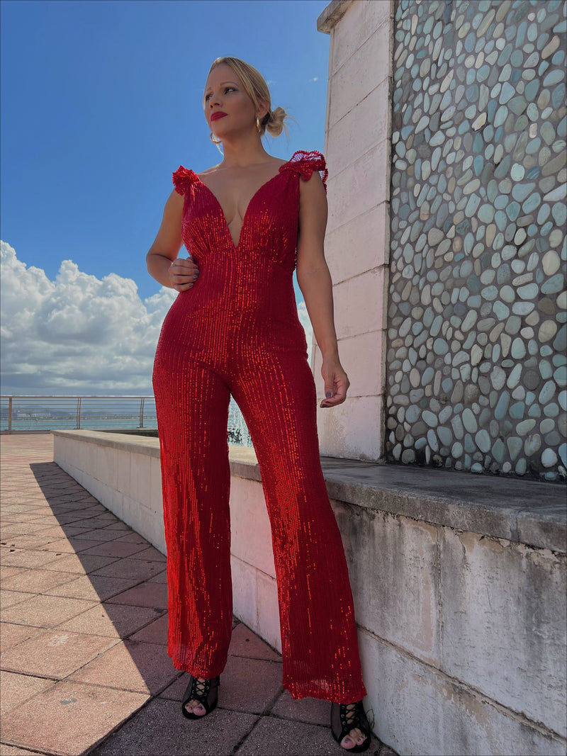 Red sequin jumpsuit